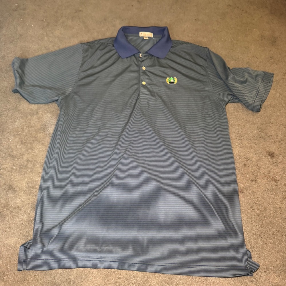 Peter Millar Summer Comfort Polo Shirt Mens XL Blue Green Stripe Eagle Crest